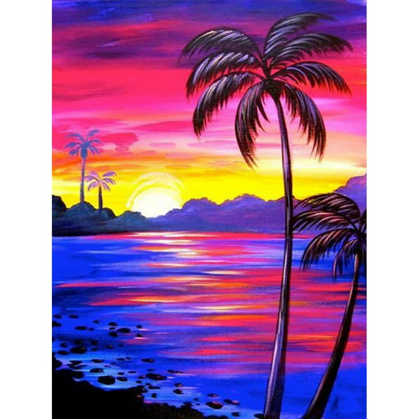 Classical Sea Beach Coconut Tree Paint By Numbers Kits For Adults DIY Painting 